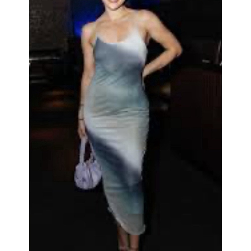 See You Monday Dress Women XL Grey Ombre Mesh Maxi Bodycon Slip Sleeveless NEW